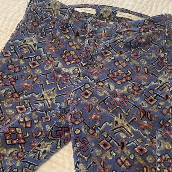 Anthropologie Pants - Anthropologie Corduroy Jeans - Blue and Pink Pattern, chic and fun! Size 30🌸
